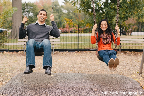 Engagement shoot ideas with indian bride and groom at playground.