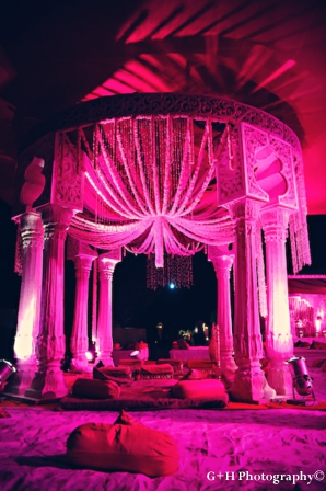 Pink wedding mandap for indian wedding with flowers