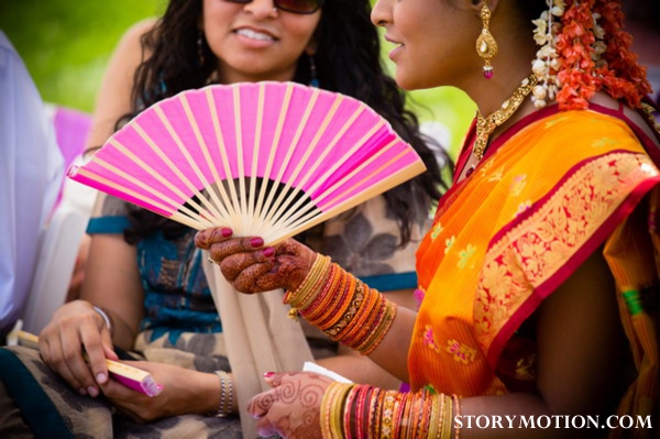 South indian bride at outdoor south indian wedding ceremony.