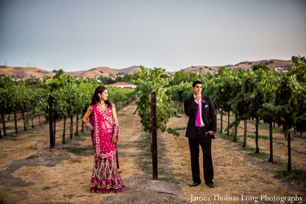 indian bride and groom portrait at winery.