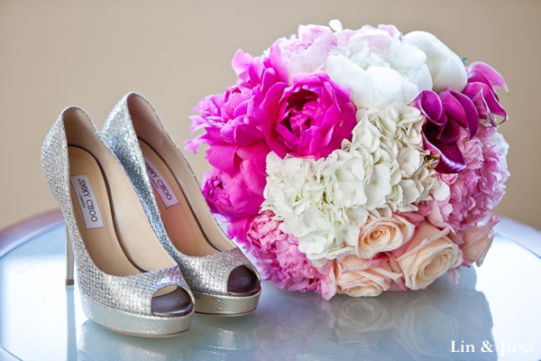 Indian wedding floral bouquet and bridal shoe ideas.