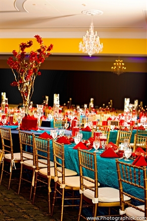 Tablesetting ideas at modern indian wedding reception.