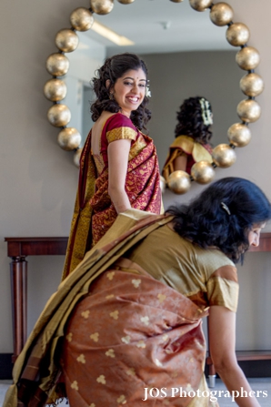 South Indian bride in south indian wedding sari