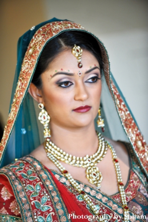 Indian bridal hair and makeup ideas on wedding day.