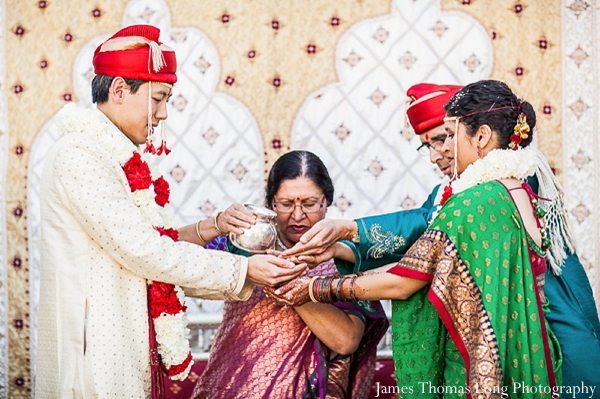 Indian bride and groom wed at fusion indian wedding ceremony.