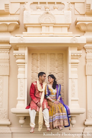 Indian bride and groom portraits in engagement photo shoot