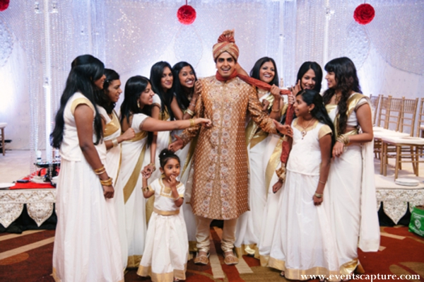Indian wedding bridesmaids in wedding saris.