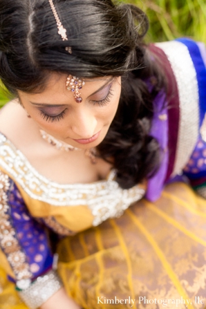 Indian bride with tikka in engagement shoot portrait