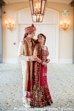 Indian bride and groom gets their portrait taken at Indian wedding ceremony