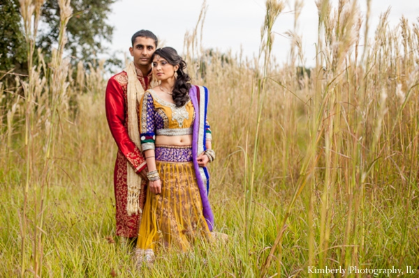 Indian bride wears colorful lengha for indian wedding photo shoot