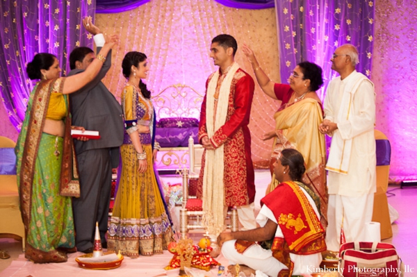 indian bride and groom at traditional engagement wedding ceremony