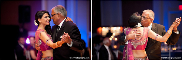An Indian bride dances with her father of her Indian wedding reception.