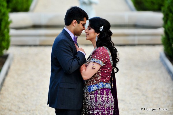 Indian bride and groom before their Indian wedding reception in New York.